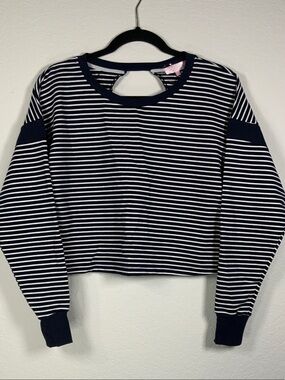 🆕 Posie Active Oversized Striped Navy and White Crewneck Pullover Sweater